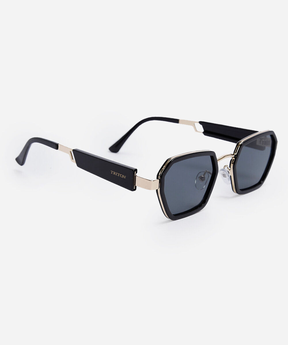 óculos de sol feminino oval de metal triton dourado