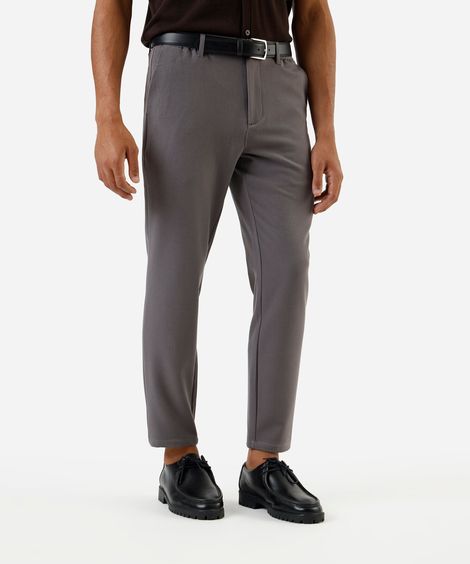 calça slim chino masculina cós elástico cinza