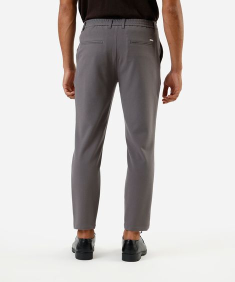 calça slim chino masculina cós elástico cinza