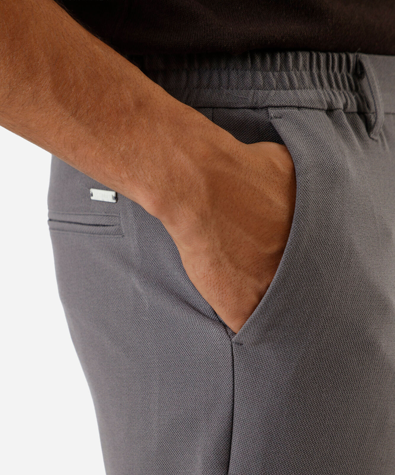 calça slim chino masculina cós elástico cinza