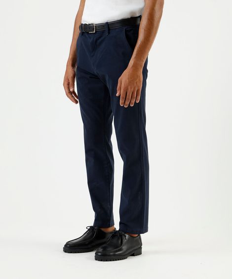 calça slim chino masculina de sarja azul