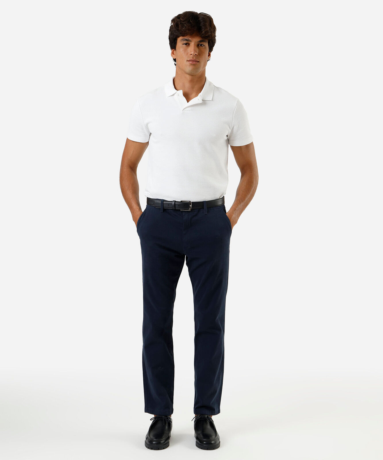 calça slim chino masculina de sarja azul
