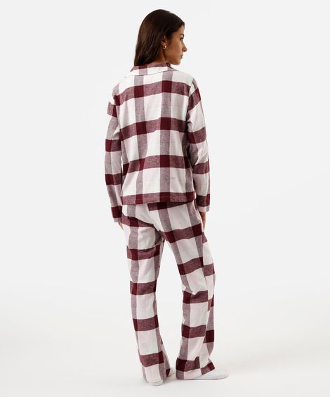 pijama longo americano feminino de algodão xadrez colorido