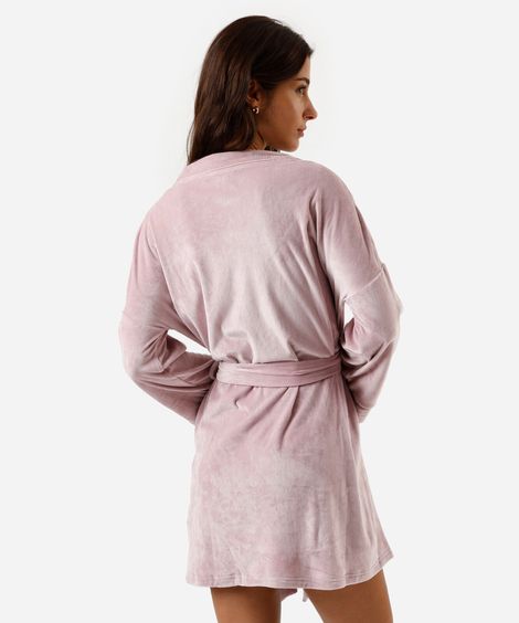 roupão feminino de plush com amarração rosa