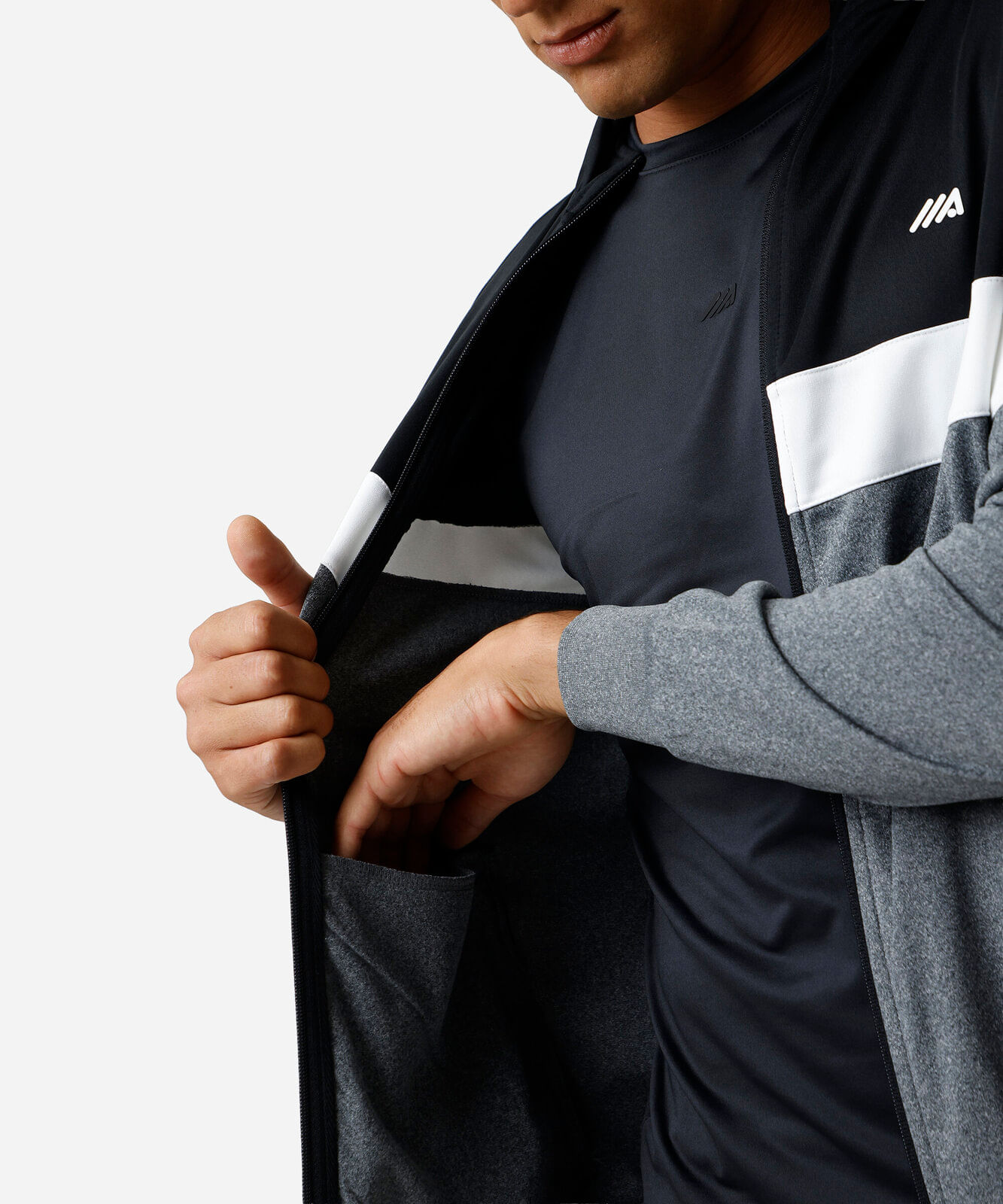 jaqueta com bolsos e recortes esportiva cinza