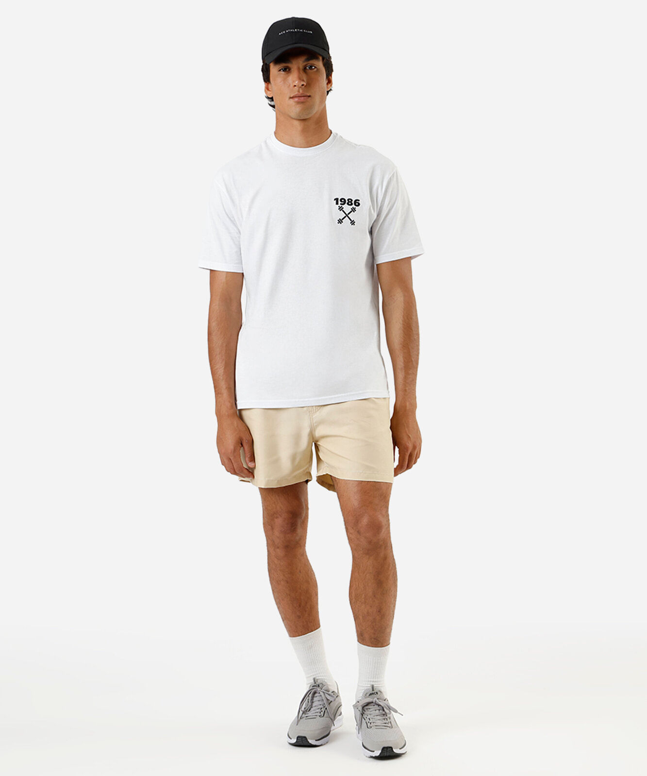 camiseta esportiva masculina de algodão estampada branca