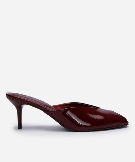 tamanco mule peep toe salto fino vinho