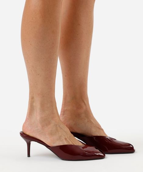 tamanco mule peep toe salto fino vinho