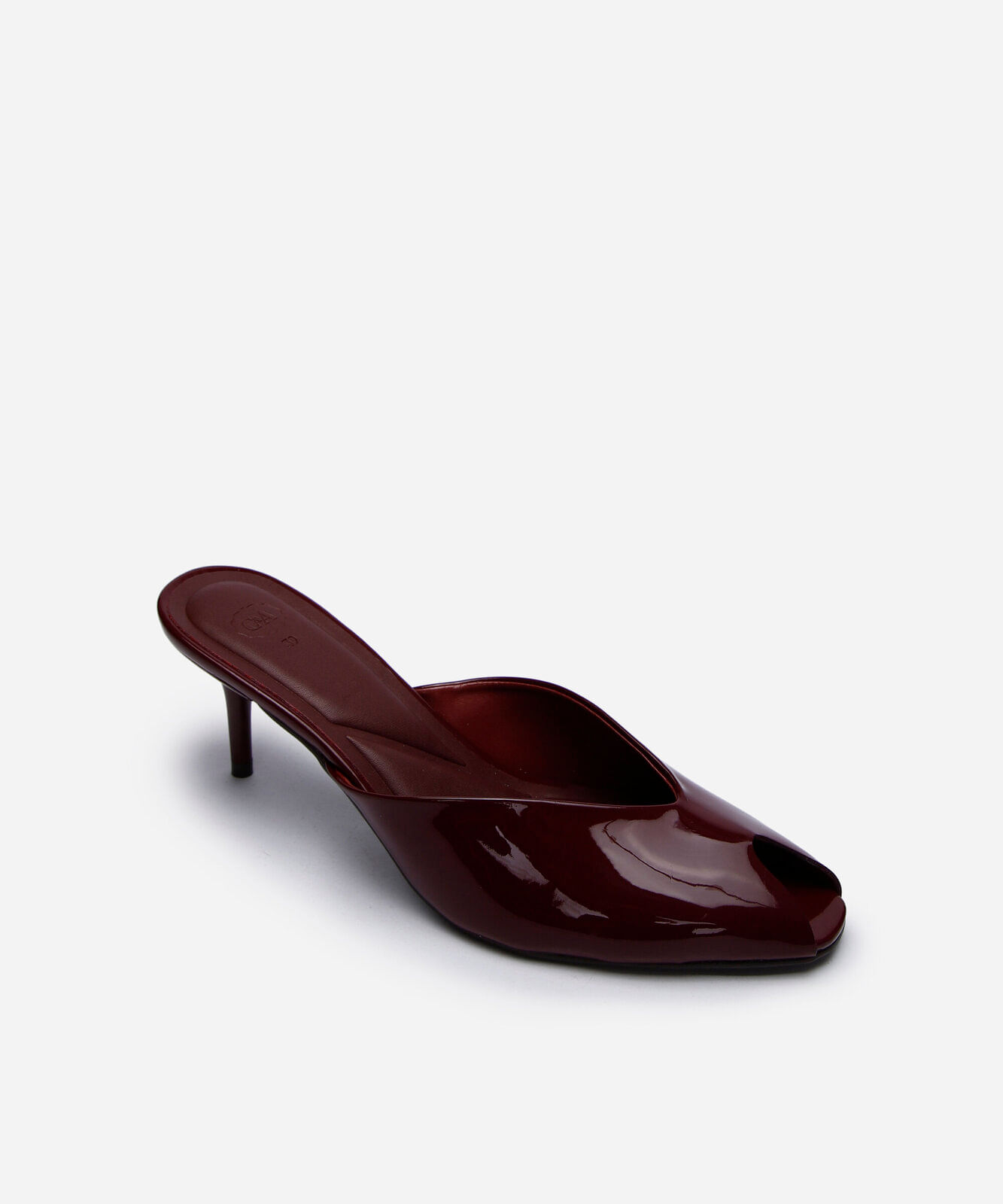tamanco mule peep toe salto fino vinho