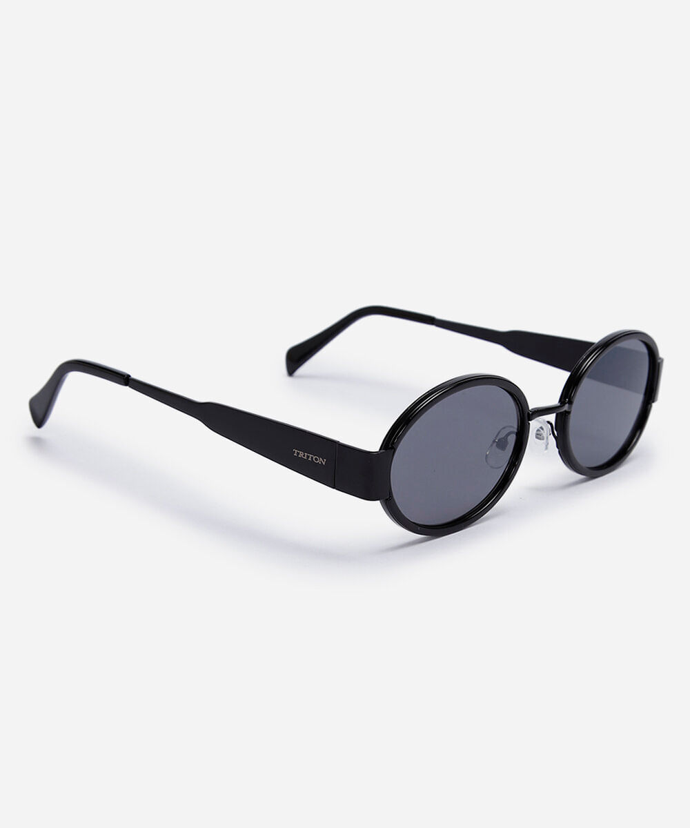 óculos de sol feminino redondo de metal triton preto