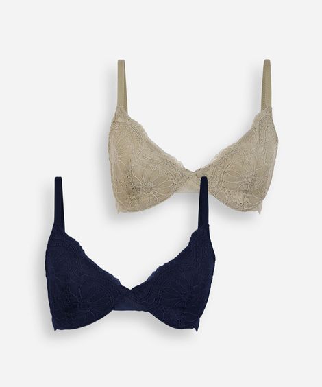 kit de 2 sutiãs meia taça feminino em renda floral colorido