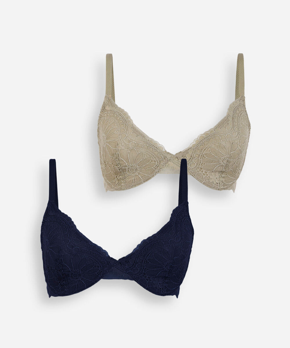 kit de 2 sutiãs meia taça feminino em renda floral colorido