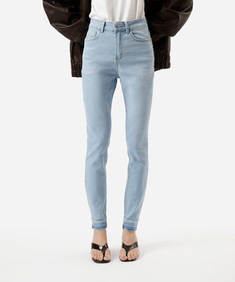 calça skinny feminina jeans com barra a fio cintura alta azul