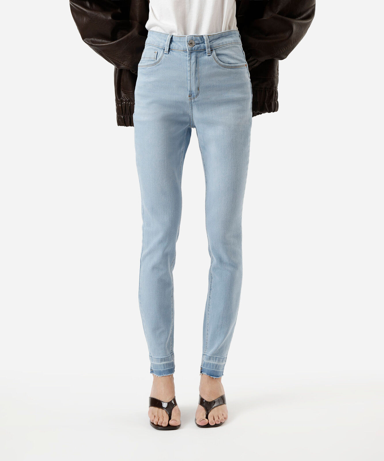 calça skinny feminina jeans com barra a fio cintura alta azul