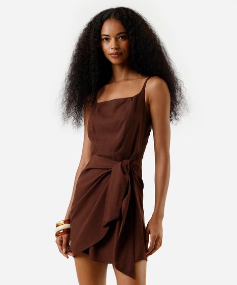 vestido pareô feminino com linho marrom