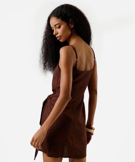 vestido pareô feminino com linho marrom