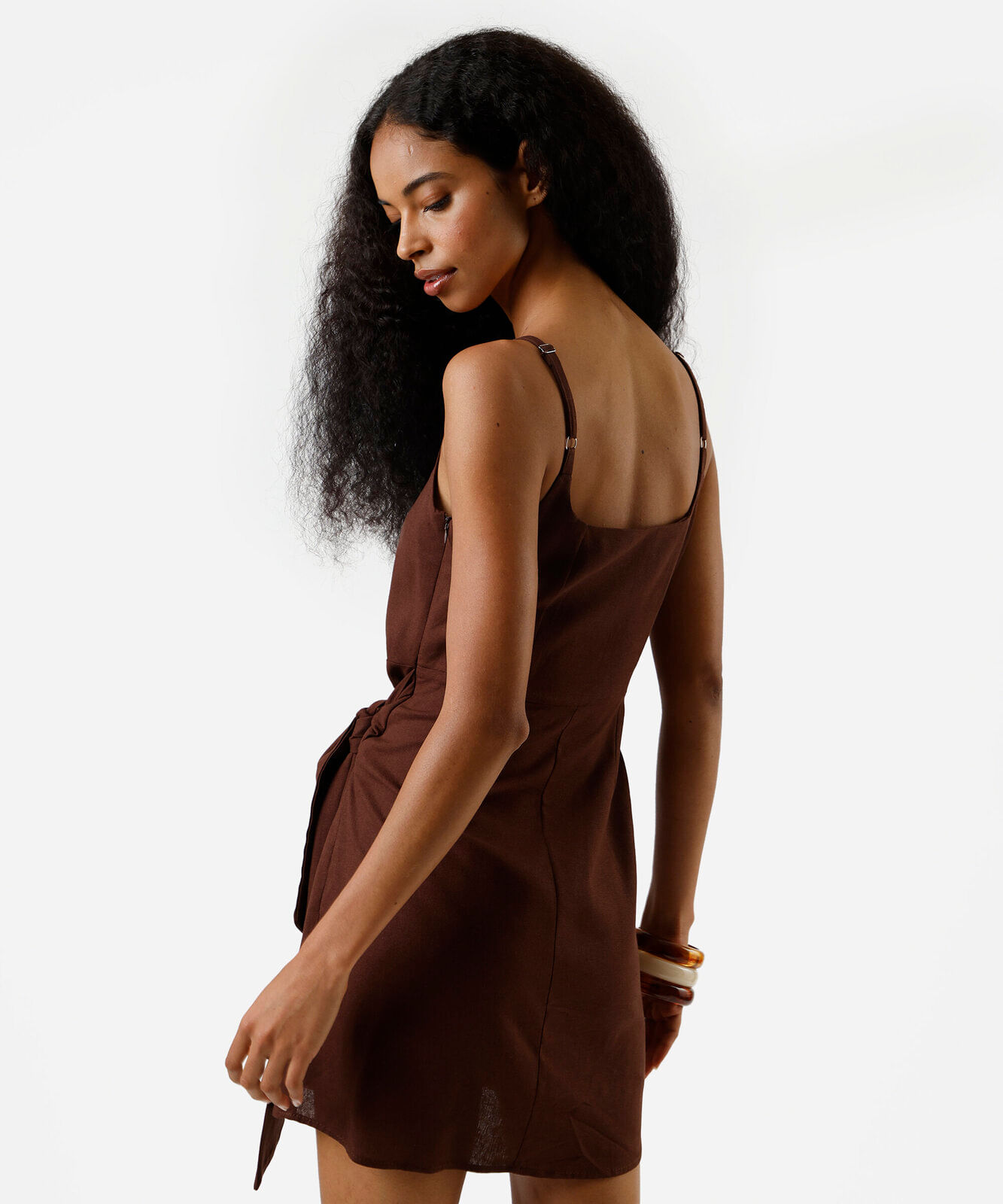 vestido pareô feminino com linho marrom