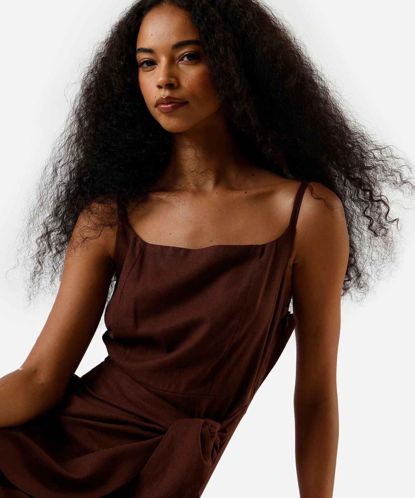 vestido pareô feminino com linho marrom