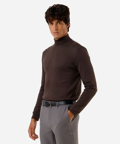 blusa slim masculina  manga longa gola alta marrom