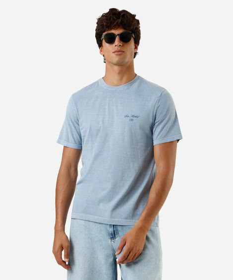 camiseta masculina de algodão estampa estonada azul