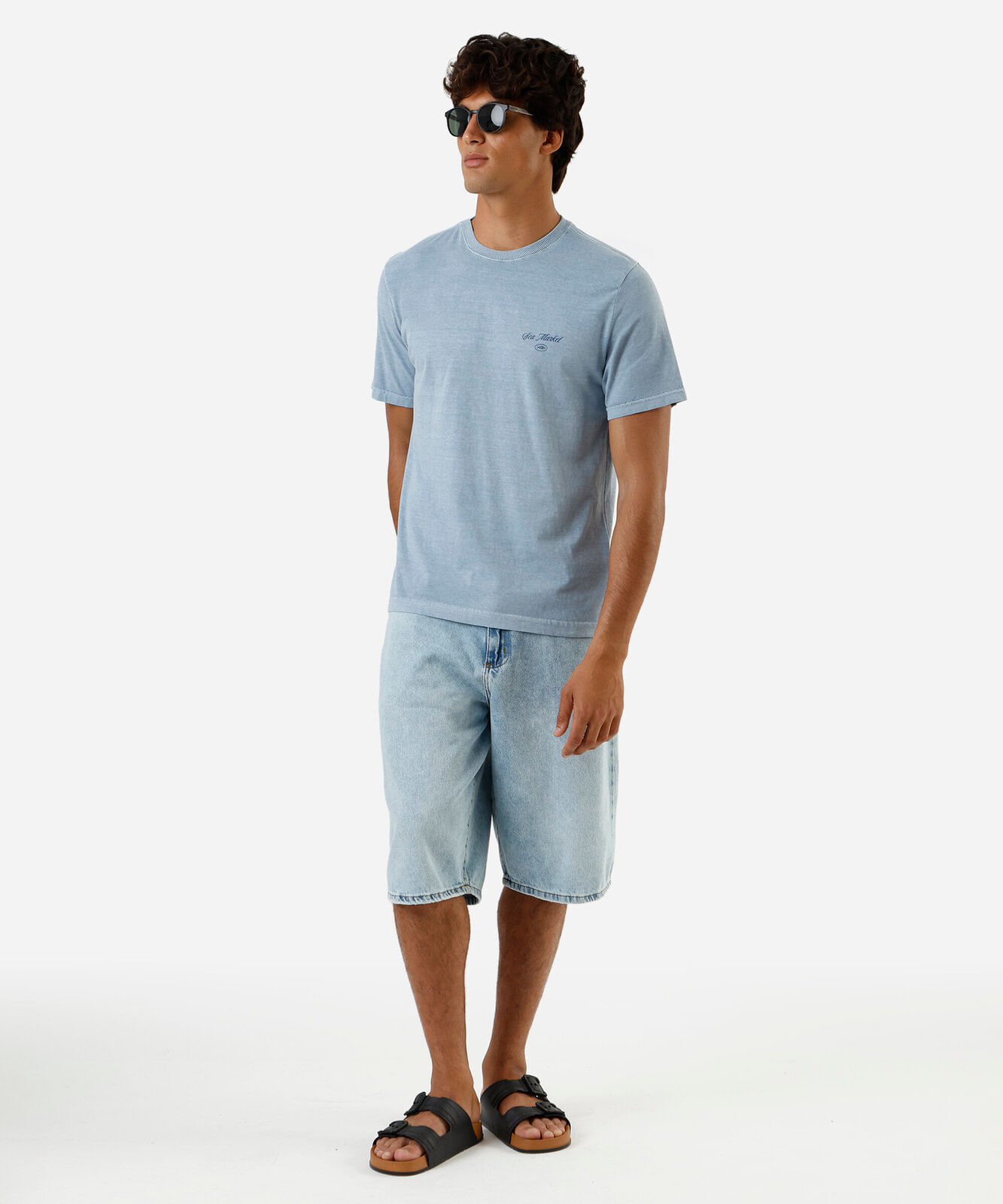camiseta masculina de algodão estampa estonada azul