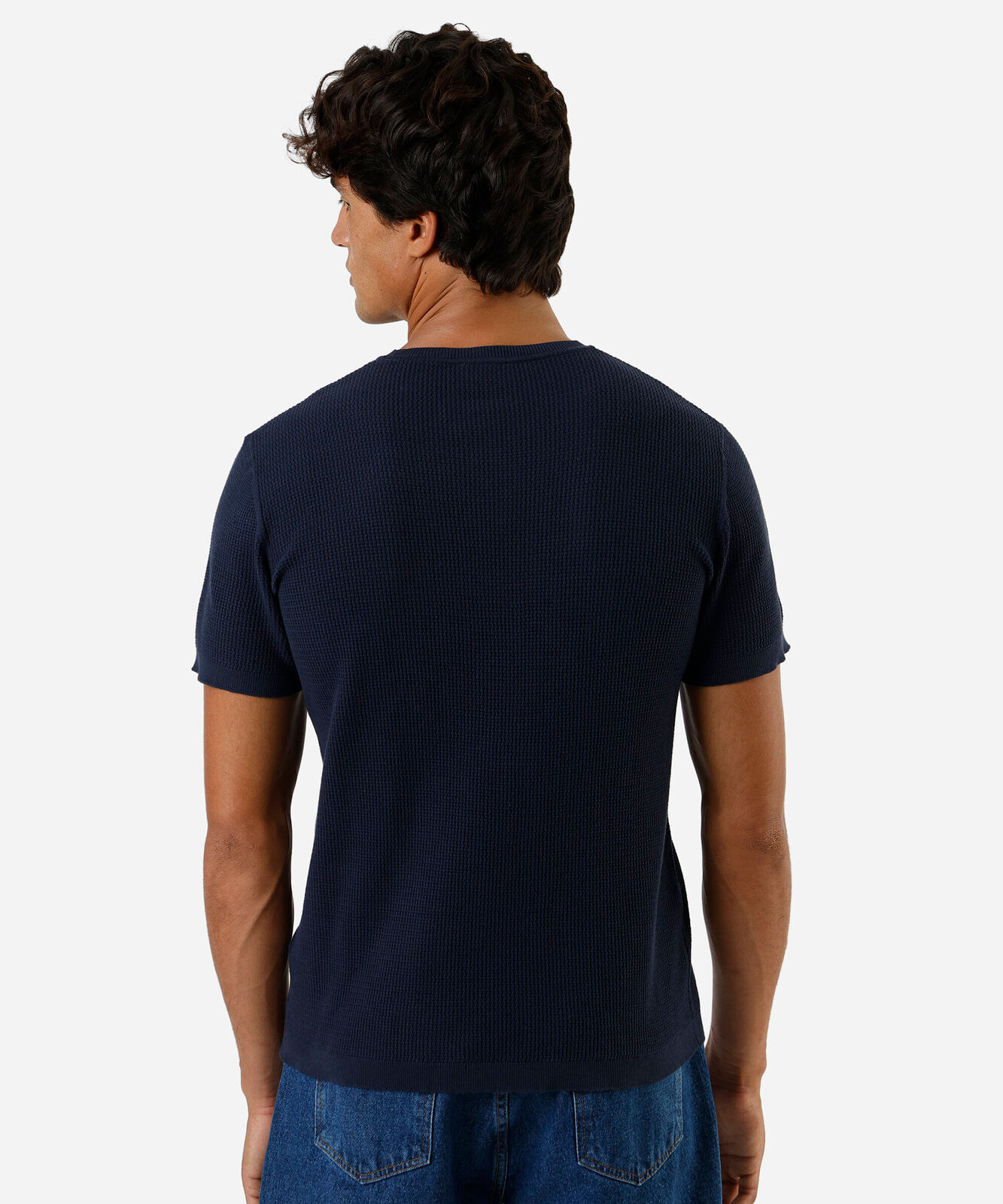 camiseta masculina com algodão manga curta texturizada azul