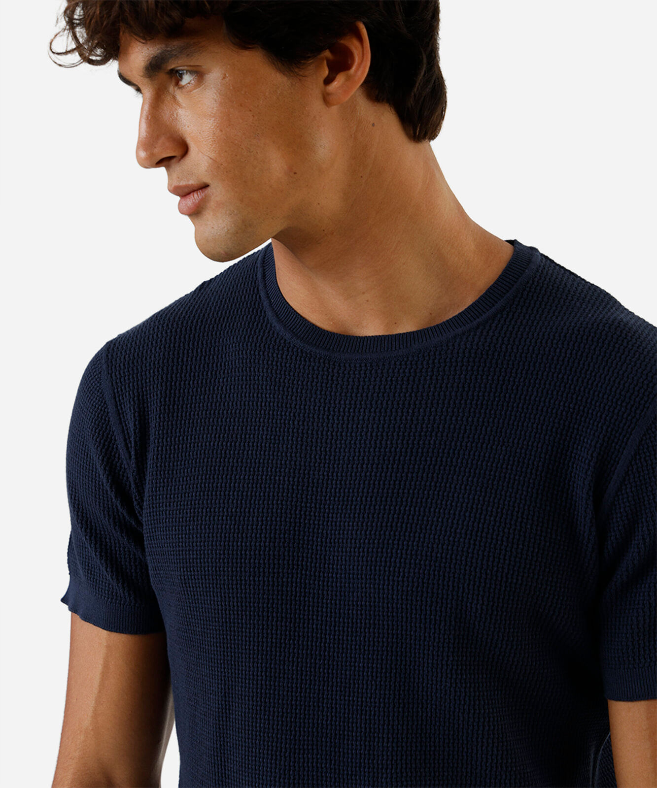 camiseta masculina com algodão manga curta texturizada azul
