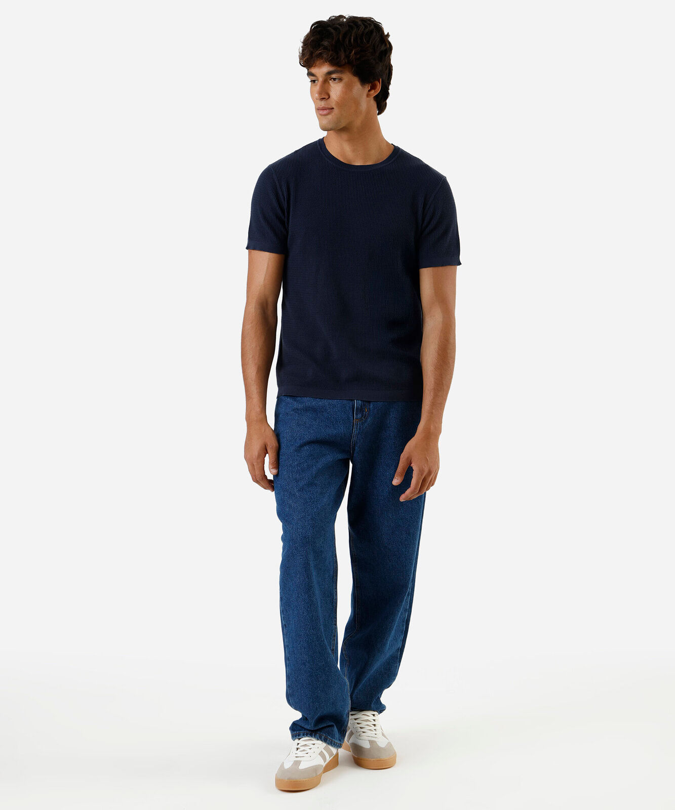 camiseta masculina com algodão manga curta texturizada azul