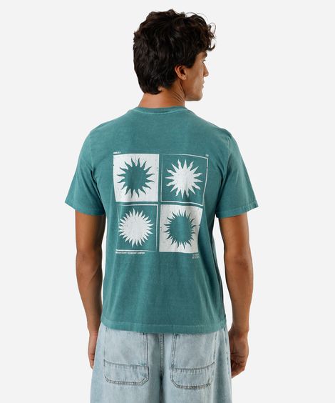 camiseta masculina de algodão estampada estonada verde