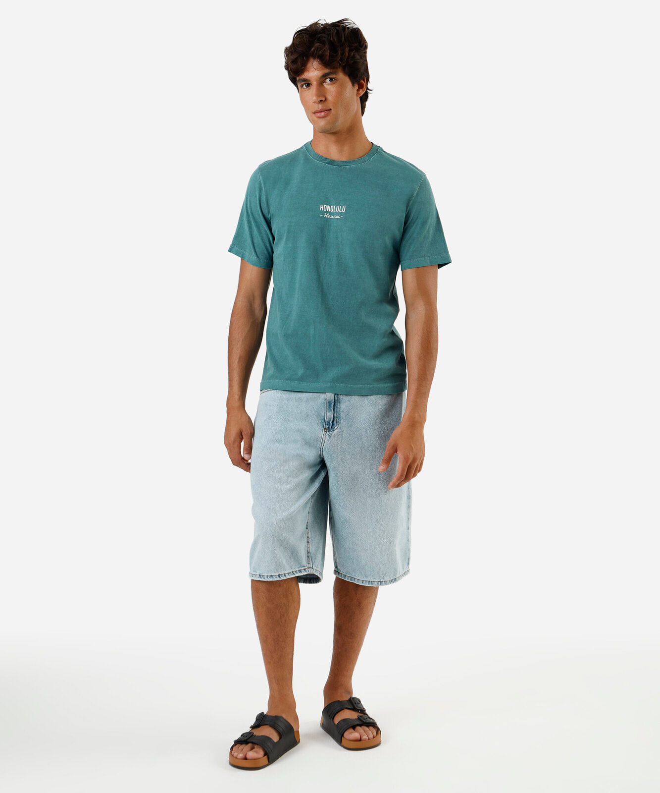 camiseta masculina de algodão estampada estonada verde