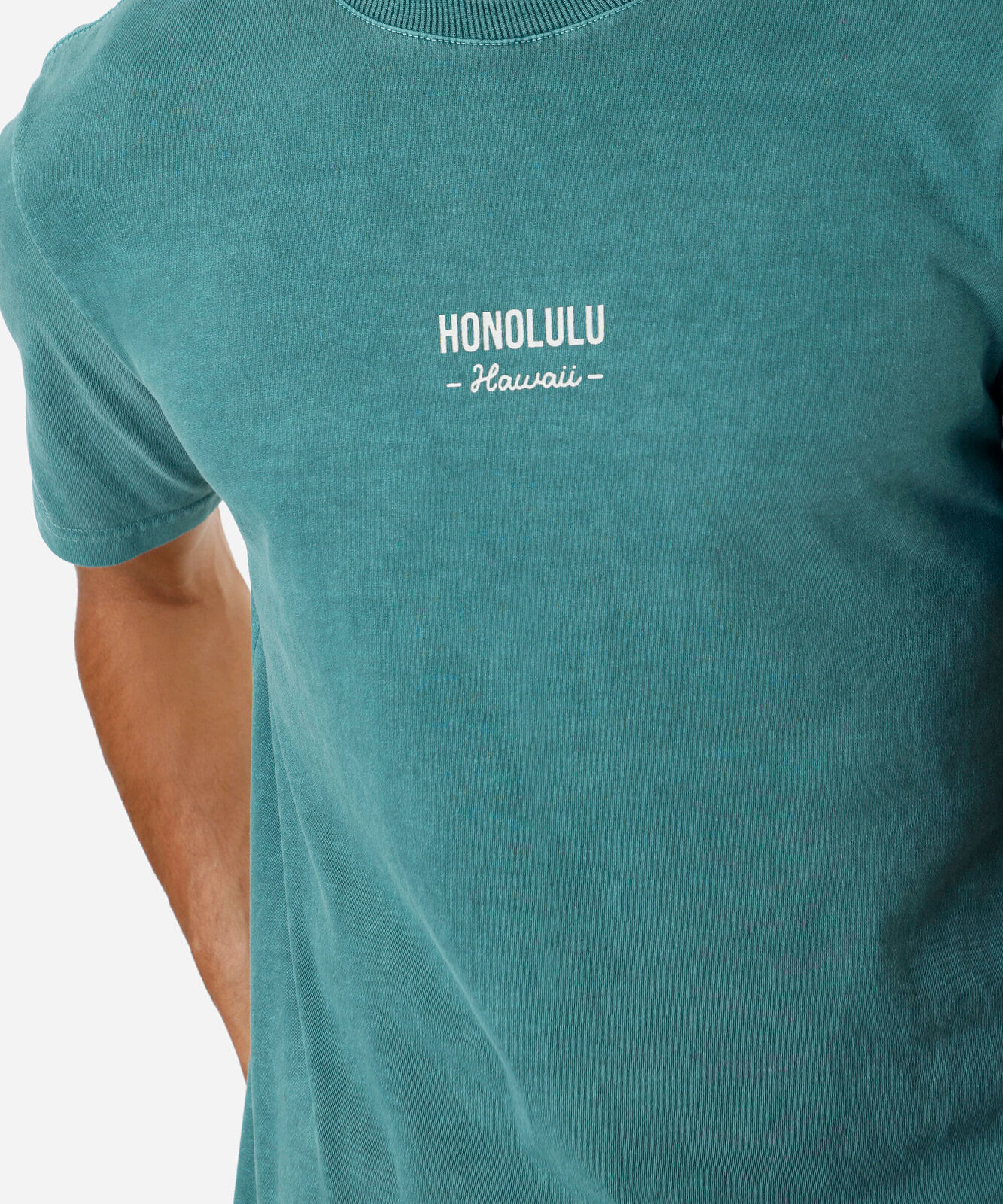 camiseta masculina de algodão estampada estonada verde