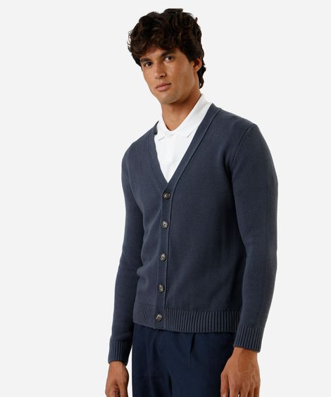 cardigan masculino de tricot azul