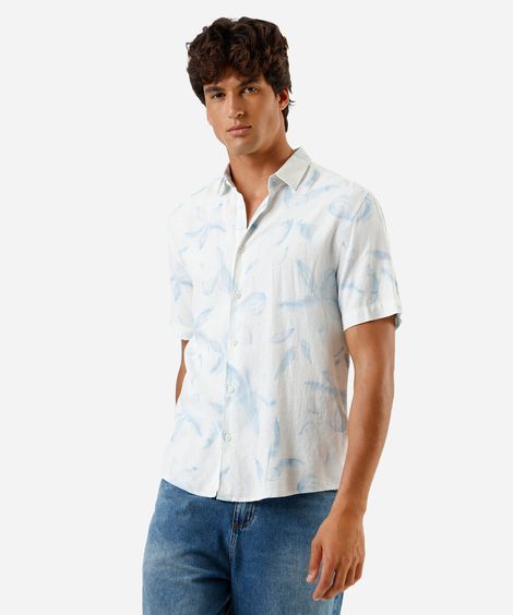 camisa masculina manga curta estampado com linho off white