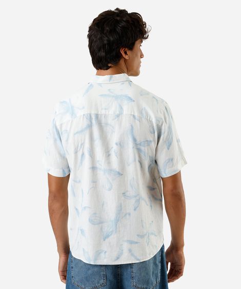 camisa masculina manga curta estampado com linho off white