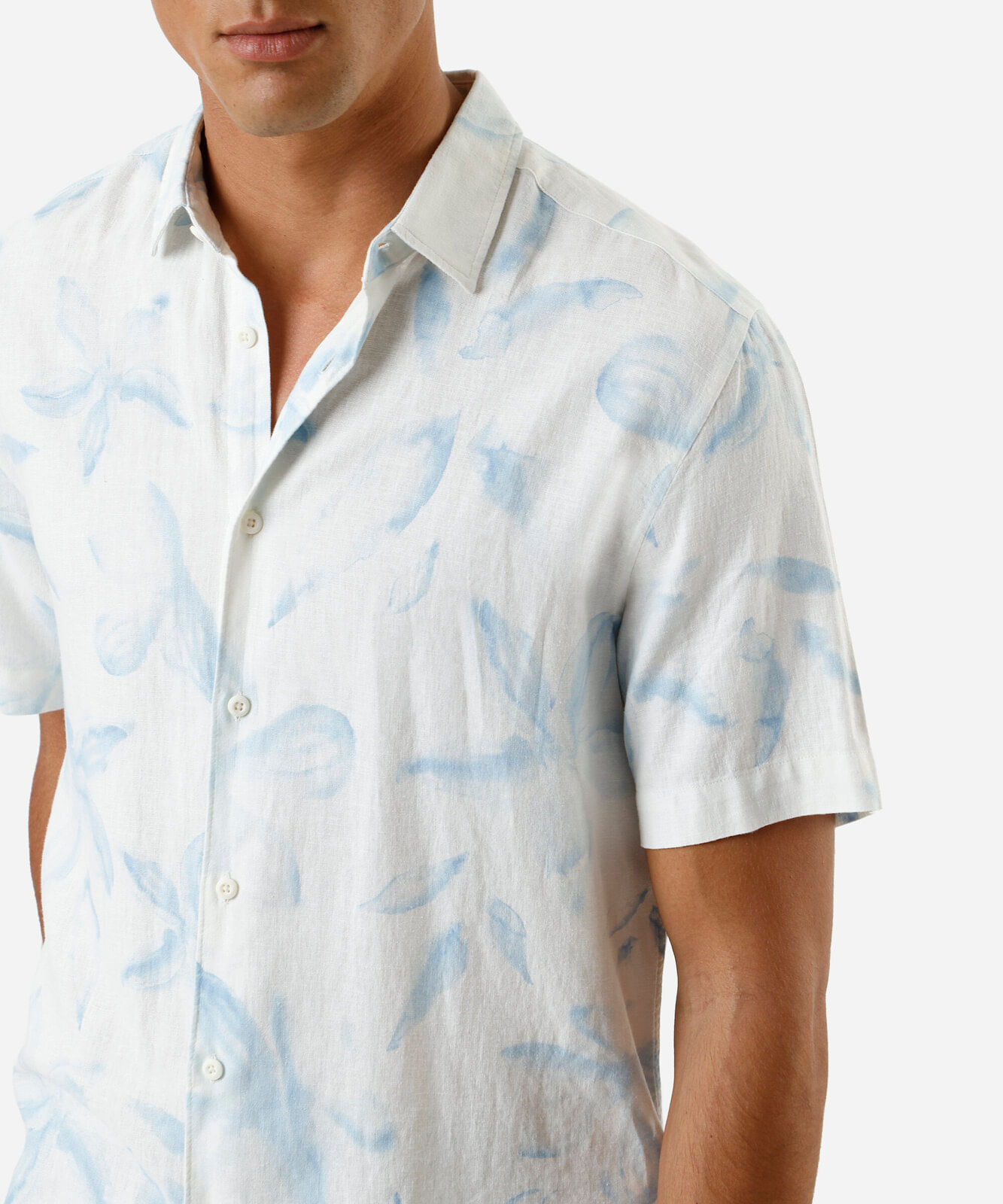camisa masculina manga curta estampado com linho off white