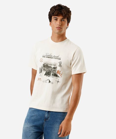 camiseta masculina de algodão estampada bege