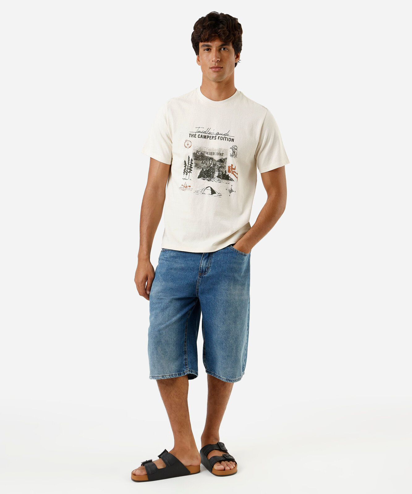 camiseta masculina de algodão estampada bege