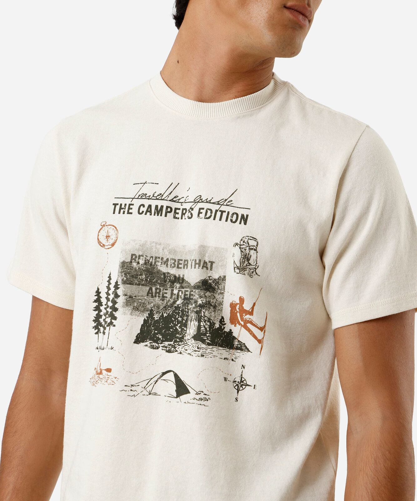 camiseta masculina de algodão estampada bege