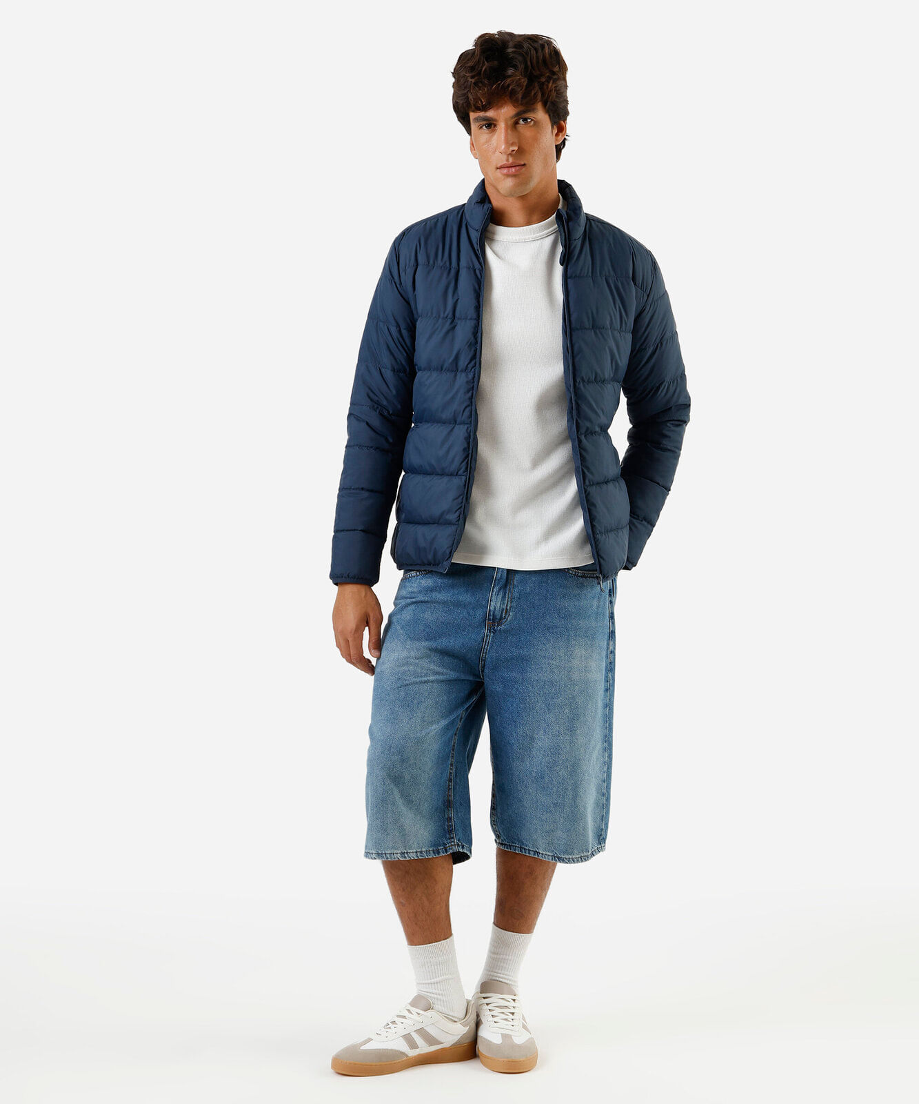 jaqueta puffer masculina azul