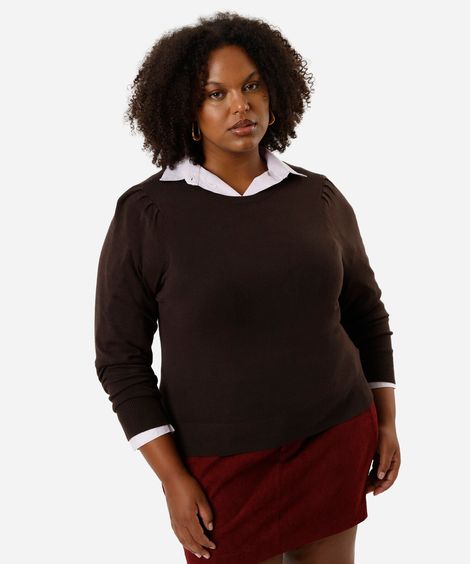 suéter feminino de tricot plus size marrom