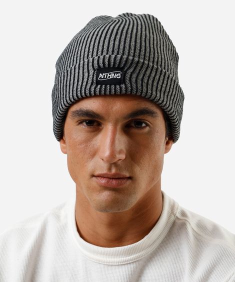 gorro de tricot canelado cinza