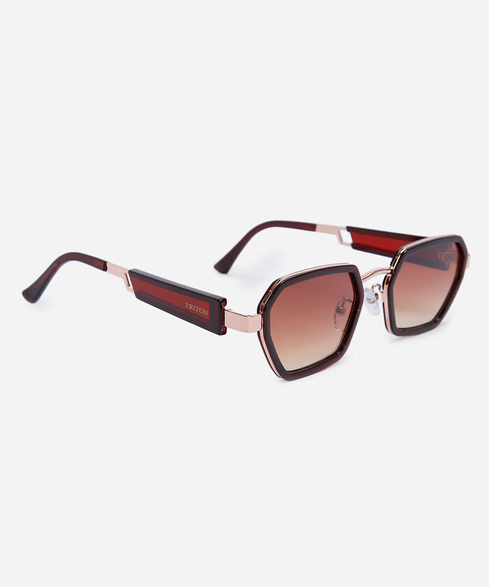 óculos de sol feminino oval de metal triton dourado