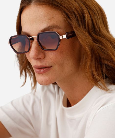 óculos de sol feminino oval de metal triton dourado