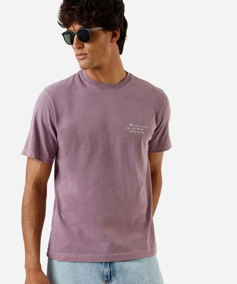 camiseta masculina de algodão estampada estonada roxa