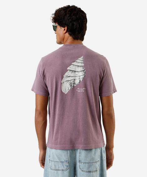 camiseta masculina de algodão estampada estonada roxa