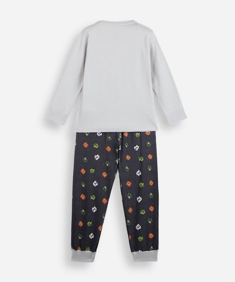 pijama longo infantil de algodão minecraft cinza