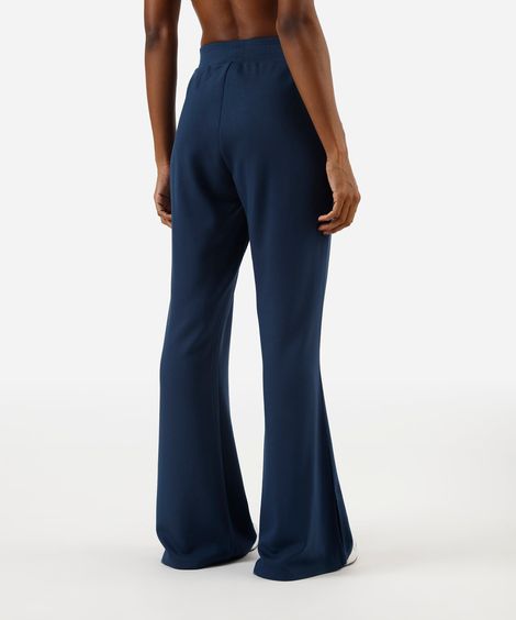 calça wide leg feminina esportiva com fenda azul