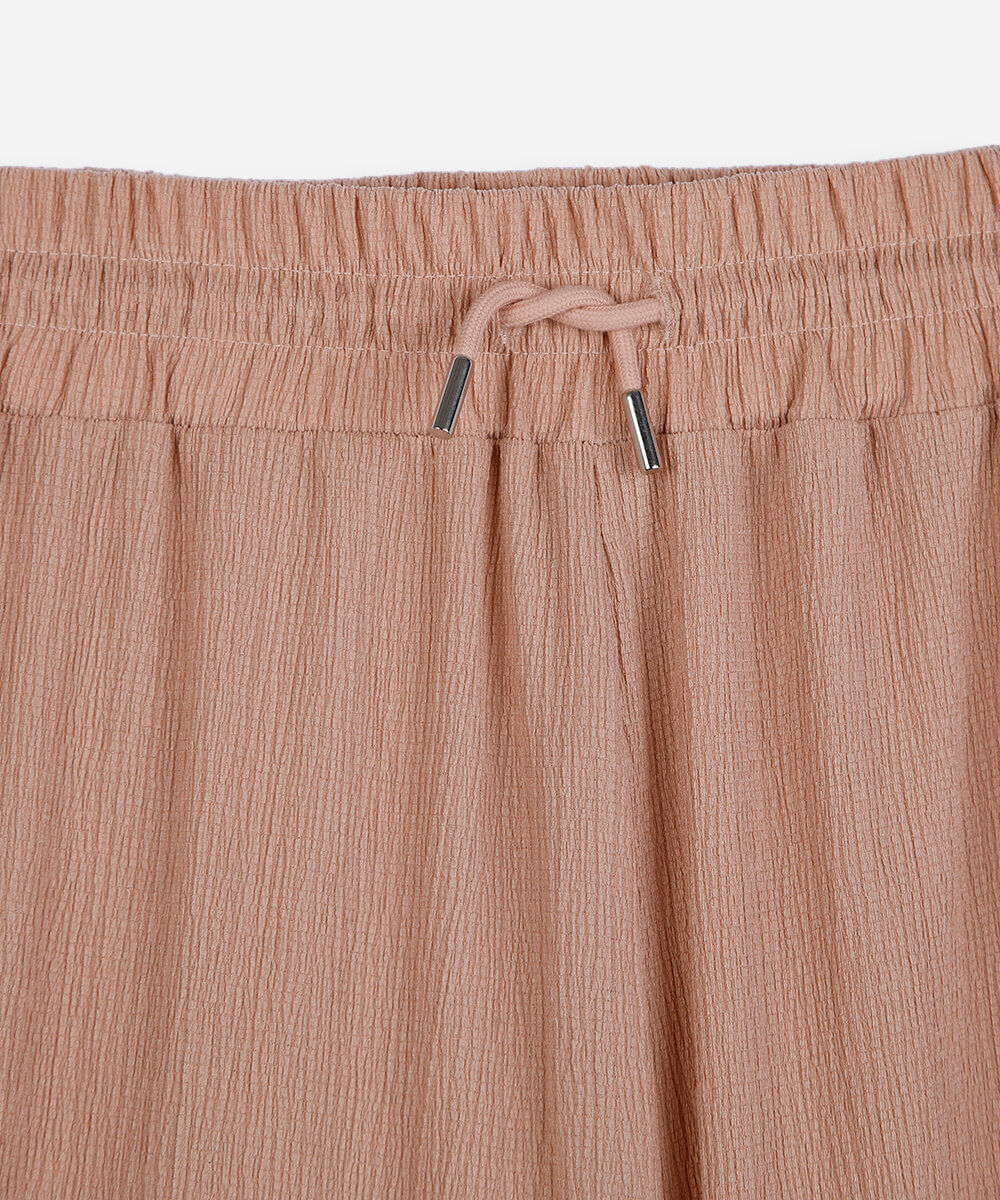 calça juvenil cargo wide leg texturizada bege