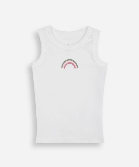 regata infantil de algodão canelada arco íris off white