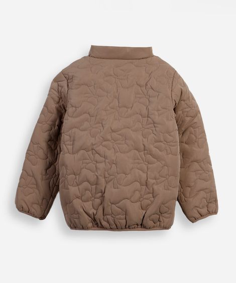 jaqueta puffer infantil gola alta laço marrom